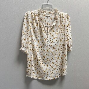 MELLODAY White and Brown Floral Blouse